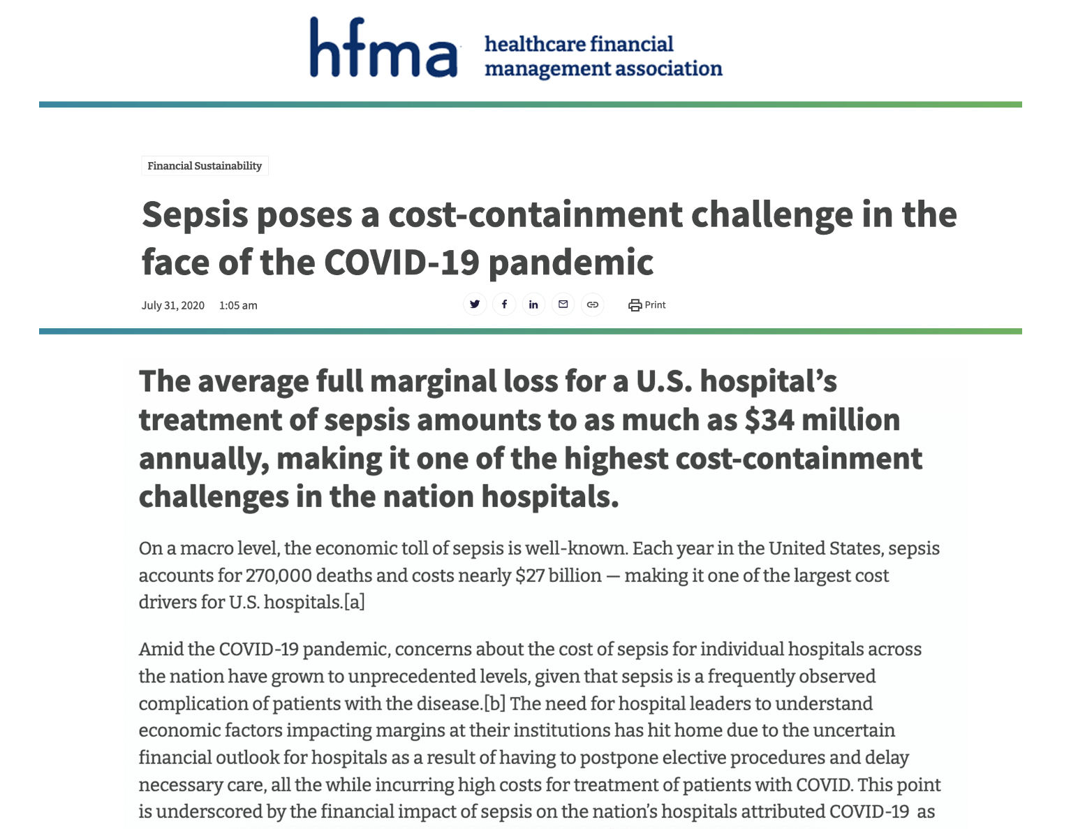 HFMA Sepsis Costs Bayesian Health